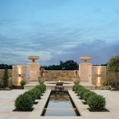 Exterior stone garden with water feature